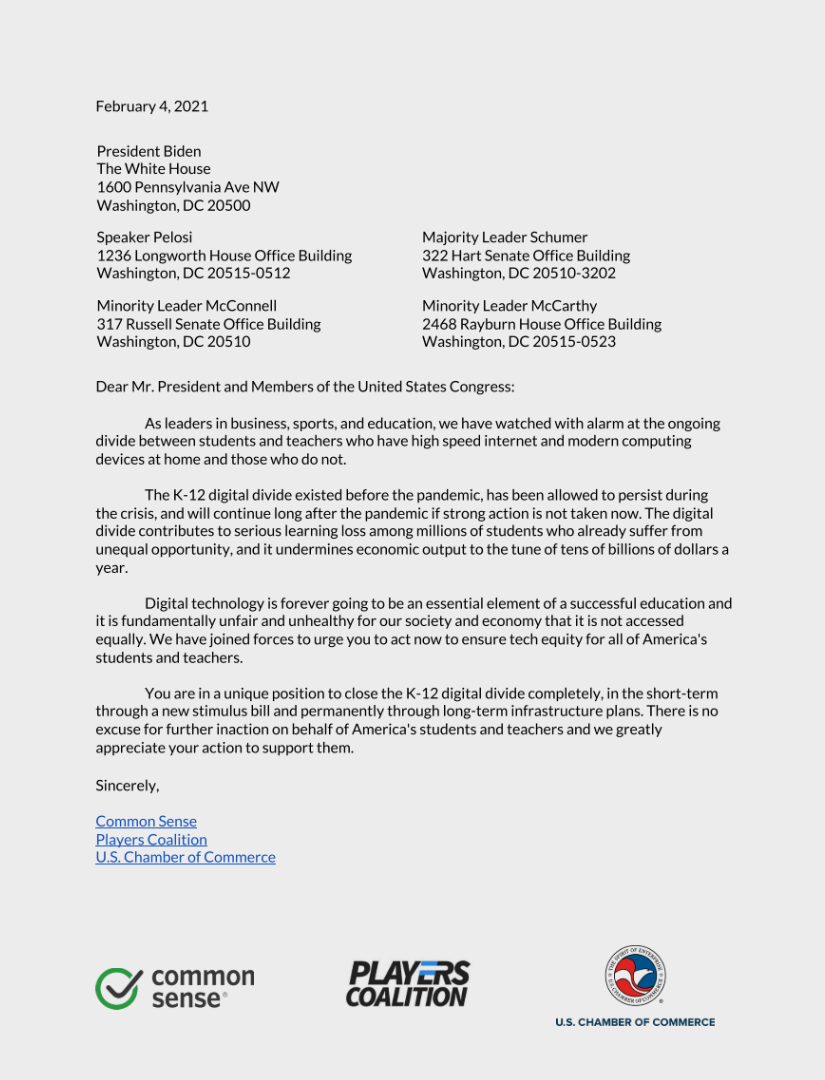 Joint Letter with Common Sense and the Players Coalition to Close the ...